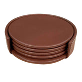 Sienna (Rustic) Brown Leather 4 Round Coaster Set w/ Holder